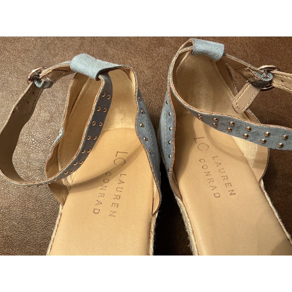 Lauren Conrad Women’s Ankle Strap Flats Sky Blue Gold Stud decor shoes Sz 7 - Picture 10 of 12